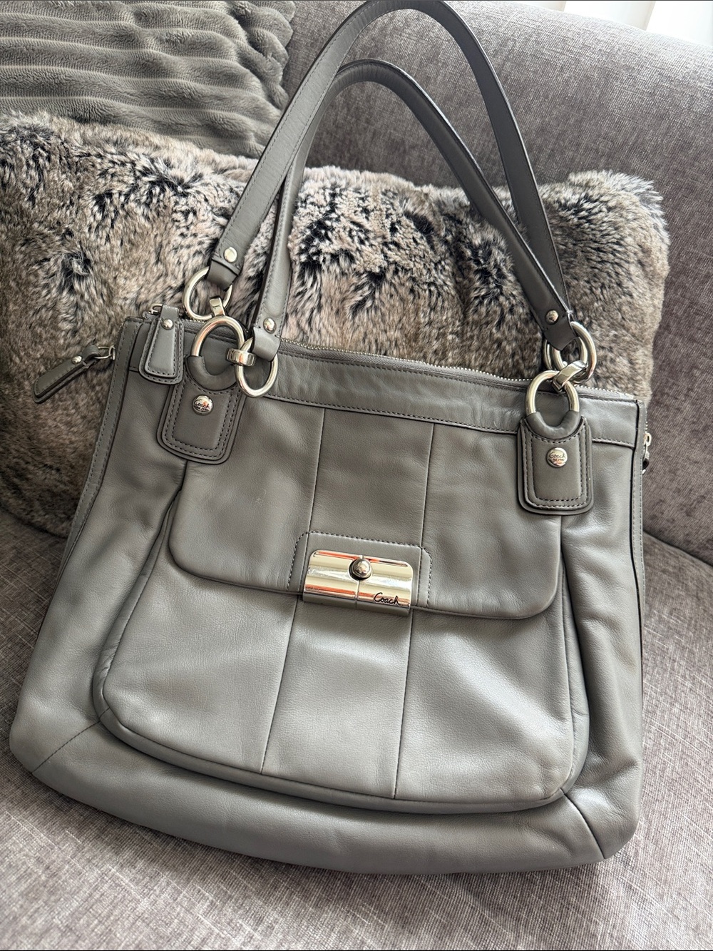 Coach Kristen Gray Leather Shoulder Tote
